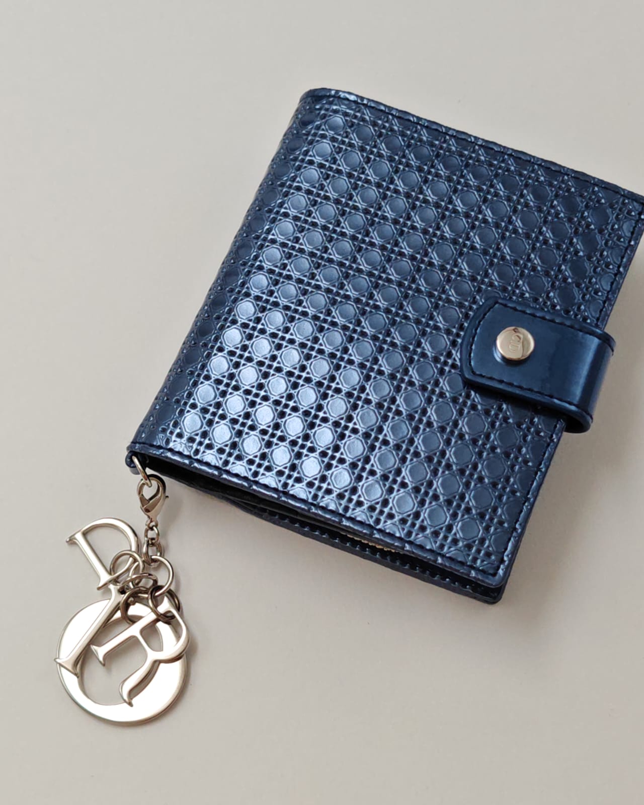 Christian Dior Lady Dior Medium Tote with Matching Wallet – Metallic Blue Micro Cannage Lambskin