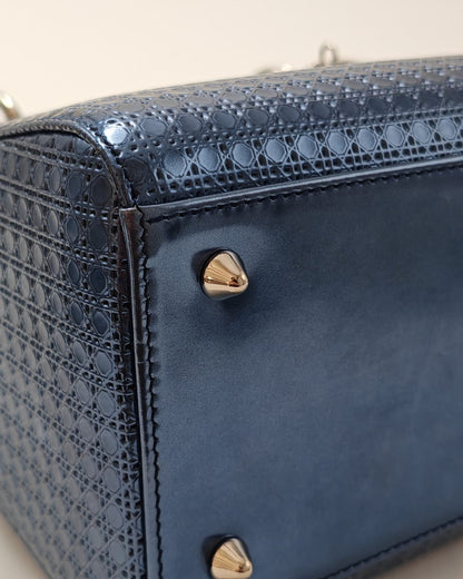 Christian Dior Lady Dior Medium Tote with Matching Wallet – Metallic Blue Micro Cannage Lambskin