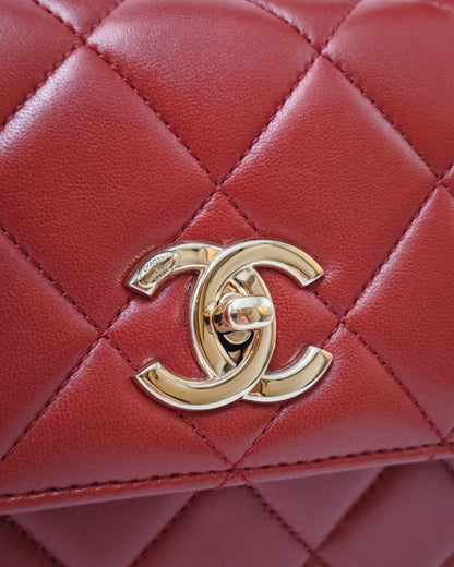 Chanel Small Top Handle Flap Bag – Red Lambskin & Gold Hardware