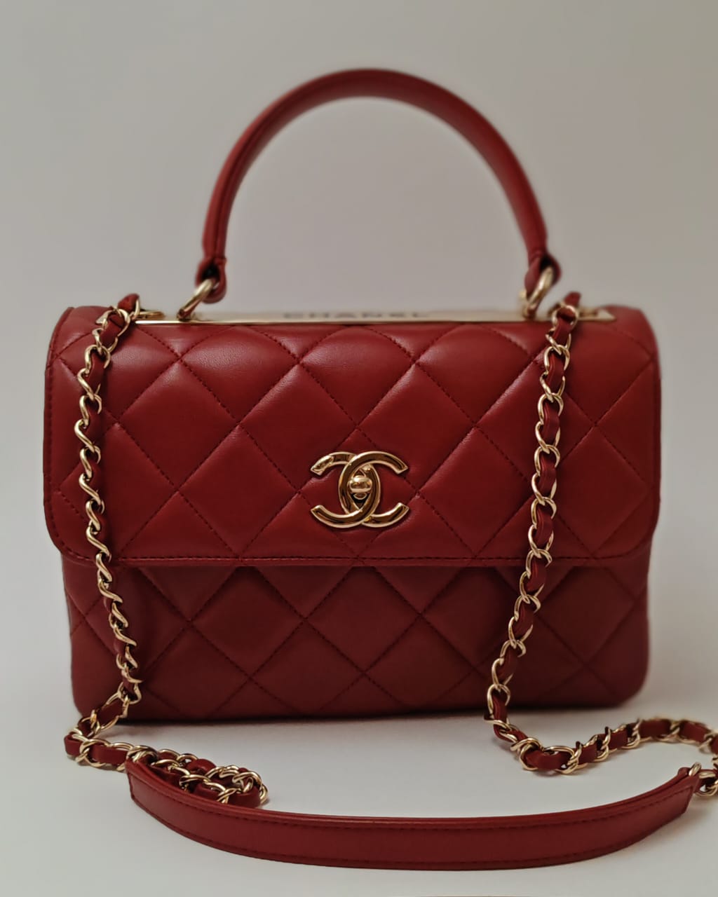 Chanel Small Top Handle Flap Bag – Red Lambskin & Gold Hardware