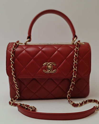 Chanel Small Top Handle Flap Bag – Red Lambskin & Gold Hardware