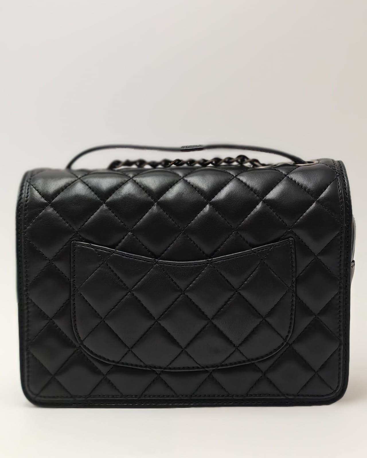 Chanel Classic Double Flap Bag – Black Calfskin with Aged Silver & Black-Tone Hardware