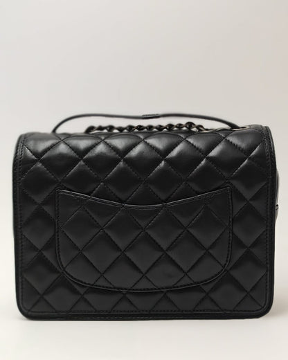 Chanel Classic Double Flap Bag – Black Calfskin with Aged Silver & Black-Tone Hardware