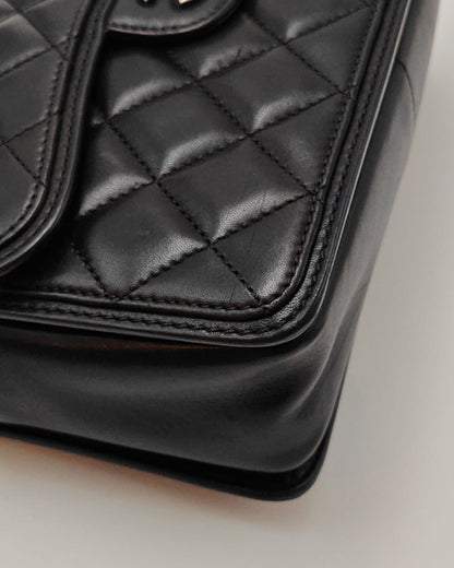 Chanel Classic Double Flap Bag – Black Calfskin with Aged Silver & Black-Tone Hardware