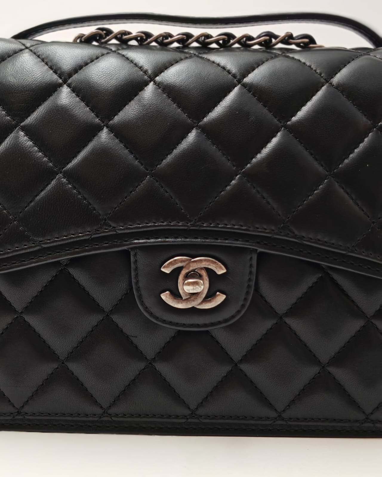 Chanel Classic Double Flap Bag – Black Calfskin with Aged Silver & Black-Tone Hardware