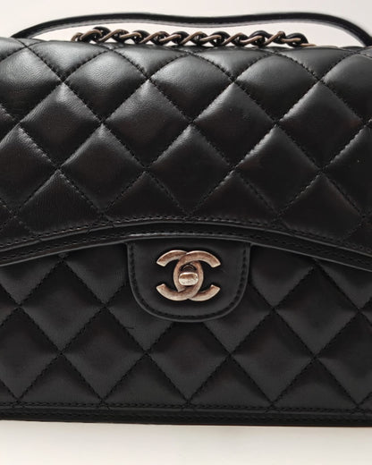 Chanel Classic Double Flap Bag – Black Calfskin with Aged Silver & Black-Tone Hardware