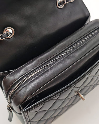Chanel Classic Double Flap Bag – Black Calfskin with Aged Silver & Black-Tone Hardware