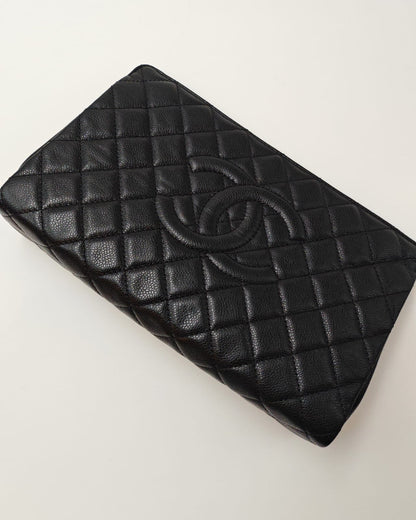 CHANEL Timeless Caviar Leather Clutch Bag – Black