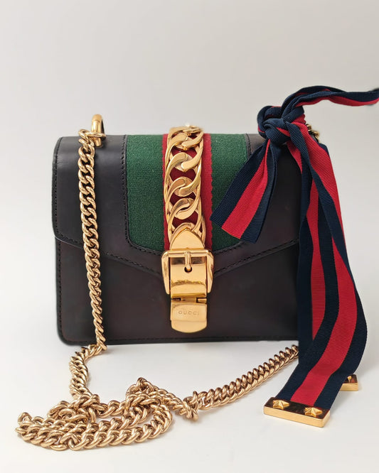 Gucci Sylvie Mini Bag | Black | Gold Hardware | Gently Used