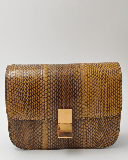 Céline Box Bag in Yellow Python Embossed Leather with Gold Hardware