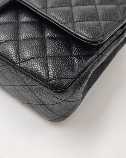 Chanel Classic Medium Double Flap Bag in Black Caviar Leather with Gold-Tone Hardware