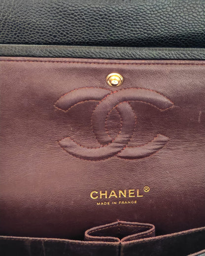 Chanel Classic Medium Double Flap Bag in Black Caviar Leather with Gold-Tone Hardware