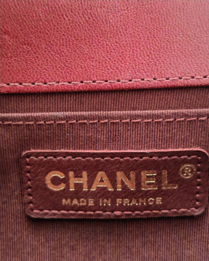 Chanel Old Medium Boy Bag in Red Quilted Calfskin Leather with Antique Gold Hardware (Used)