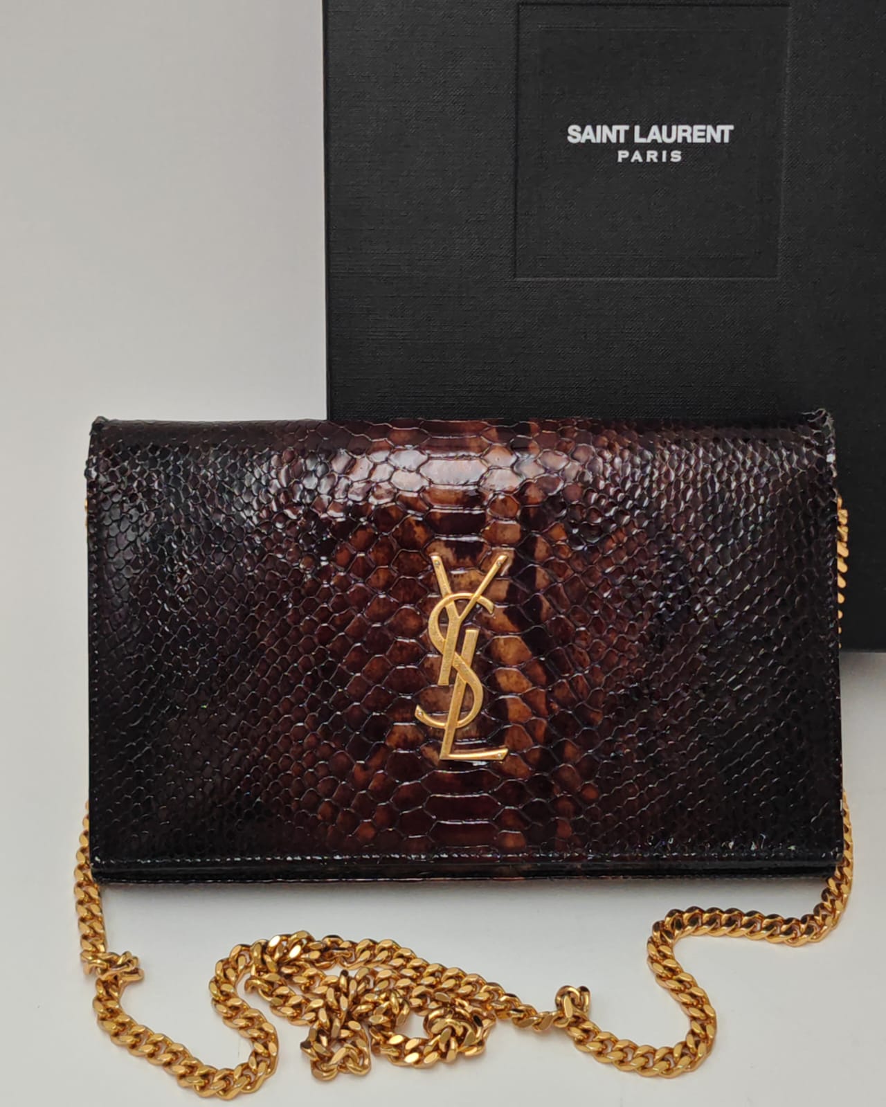 Saint Laurent Kate Python Leather Chain Bag – Brown with Gold Hardware