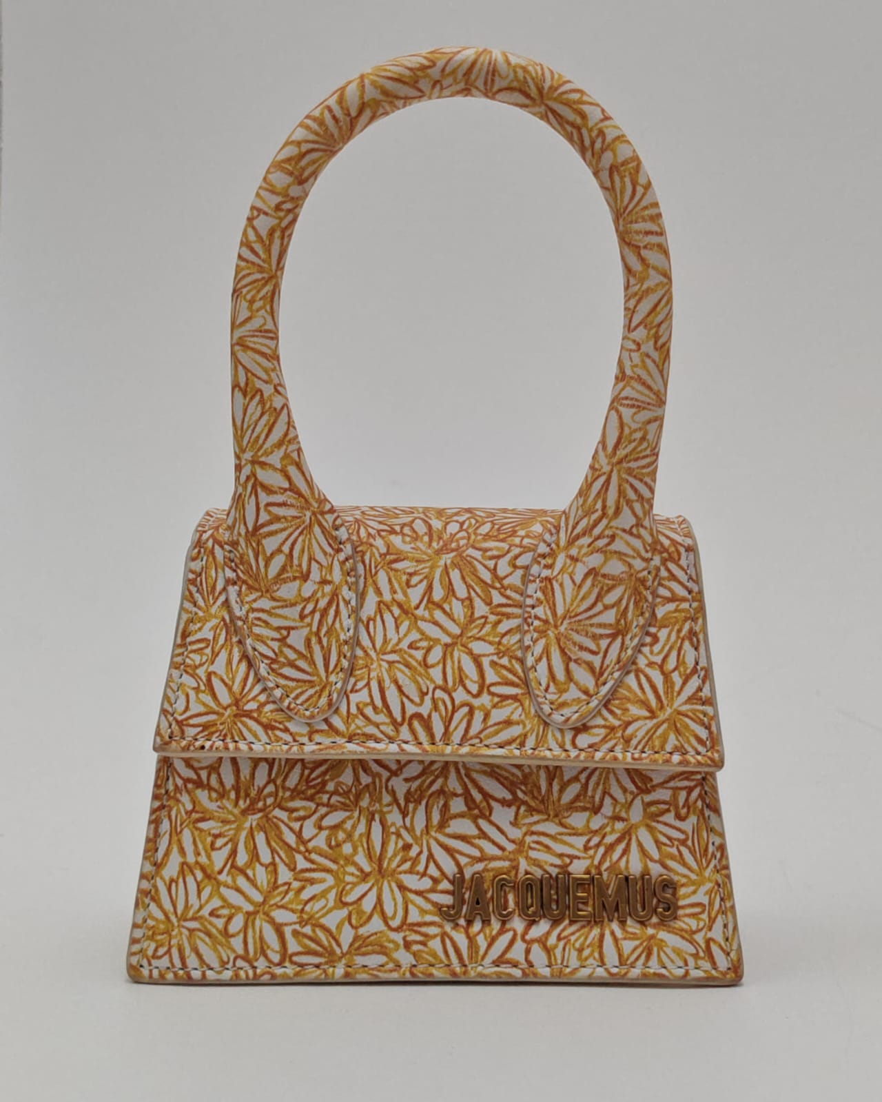 Jacquemus Le Chiquito Mini Top Handle Bag in Mustard Floral Canvas