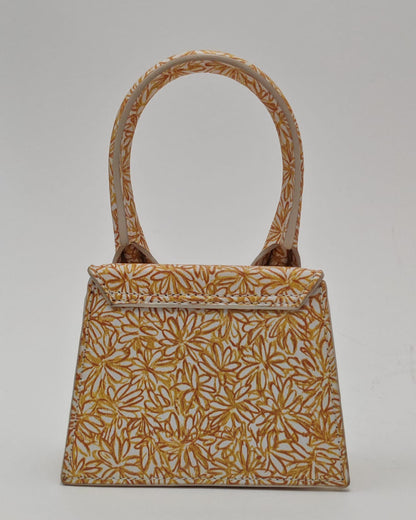 Jacquemus Le Chiquito Mini Top Handle Bag in Mustard Floral Canvas