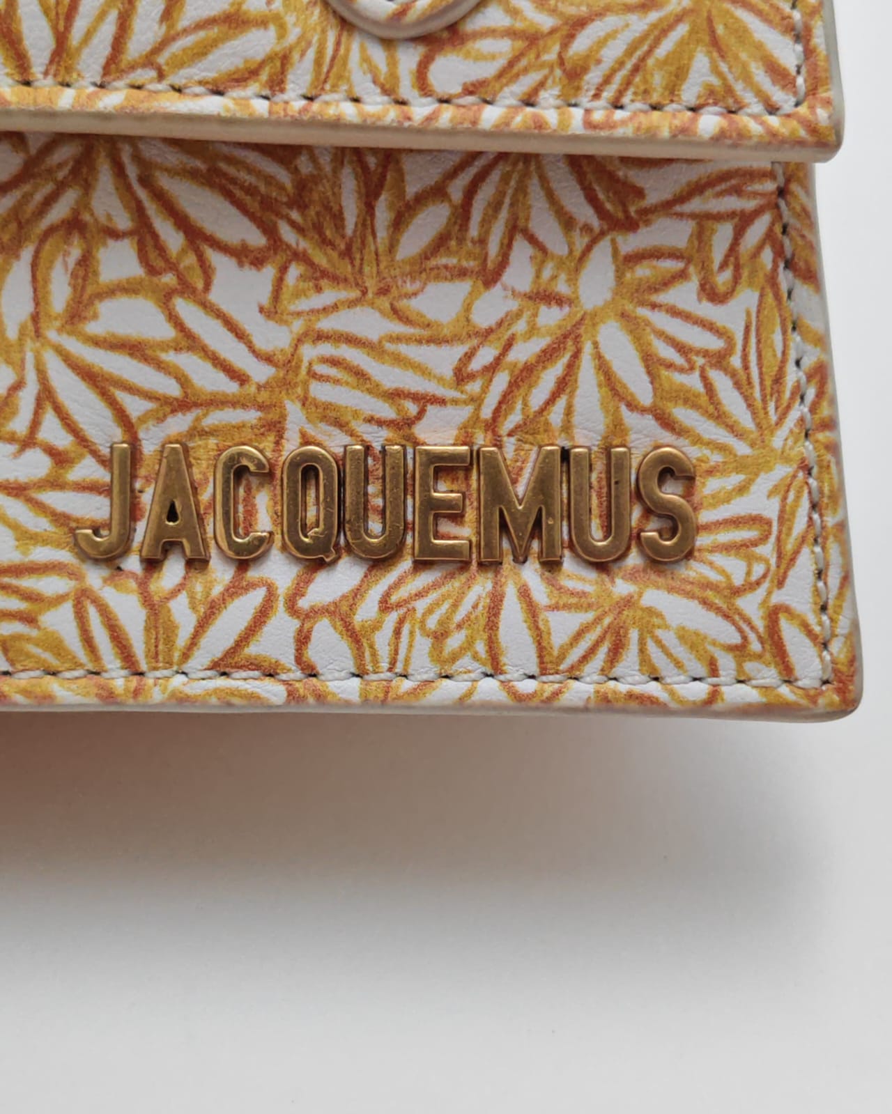 Jacquemus Le Chiquito Mini Top Handle Bag in Mustard Floral Canvas