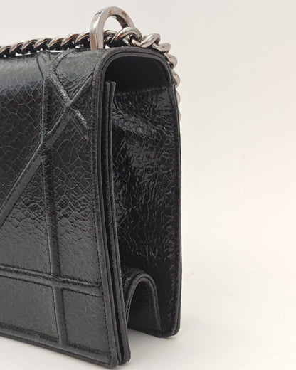 Christian Dior Diorama Flap Bag in Black Crinkled Patent Calfskin with Silver-Tone Hardware