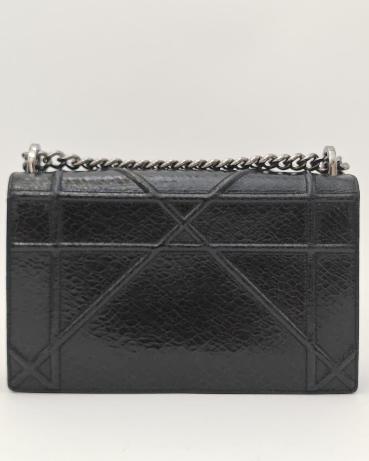 Christian Dior Diorama Flap Bag in Black Crinkled Patent Calfskin with Silver-Tone Hardware