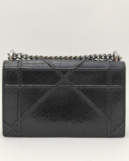 Christian Dior Diorama Flap Bag in Black Crinkled Patent Calfskin with Silver-Tone Hardware