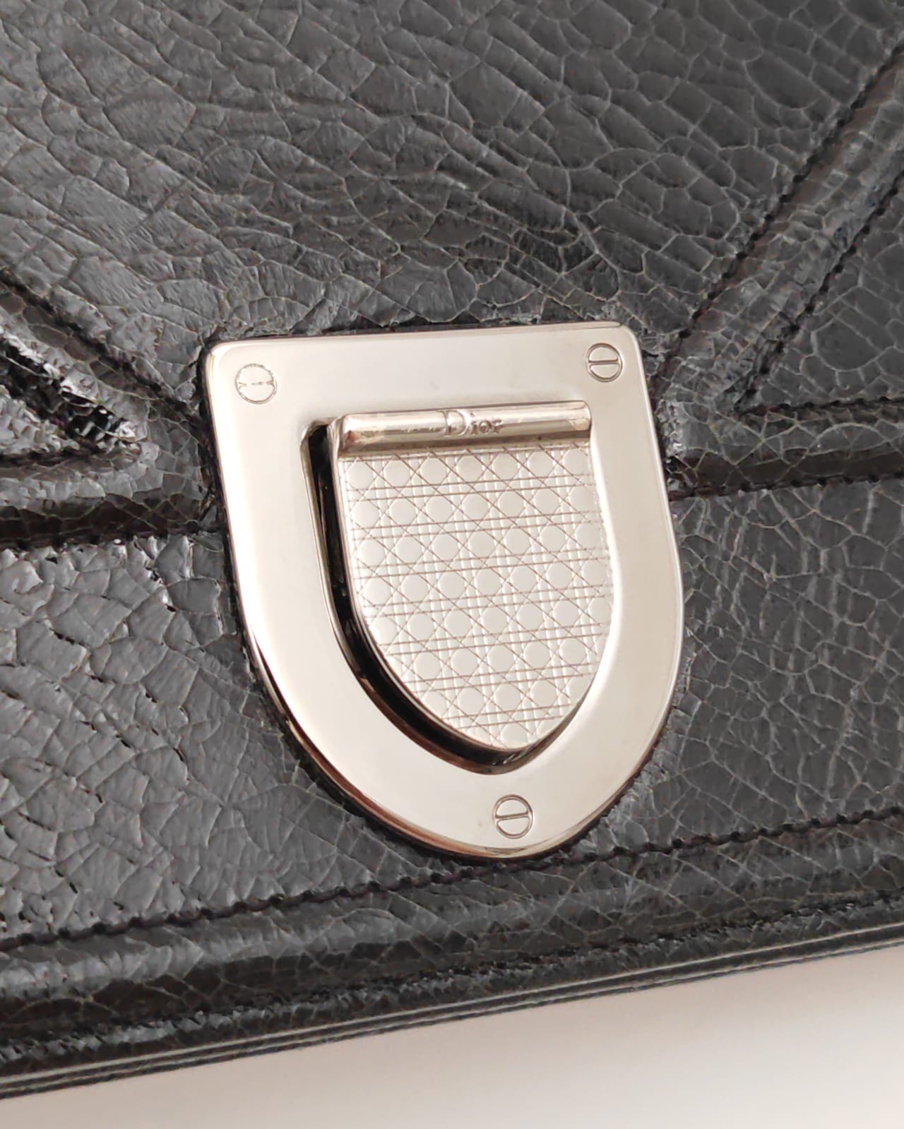 Christian Dior Diorama Flap Bag in Black Crinkled Patent Calfskin with Silver-Tone Hardware