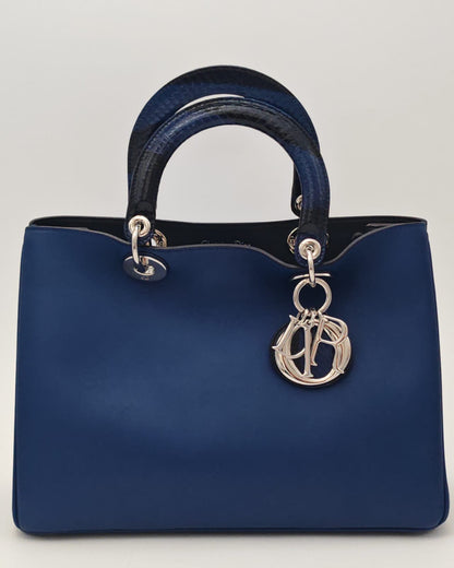 CHRISTIAN DIOR  Calfskin Medium Diorissimo Bag with Python Handles and Strap