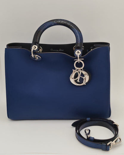 CHRISTIAN DIOR  Calfskin Medium Diorissimo Bag with Python Handles and Strap