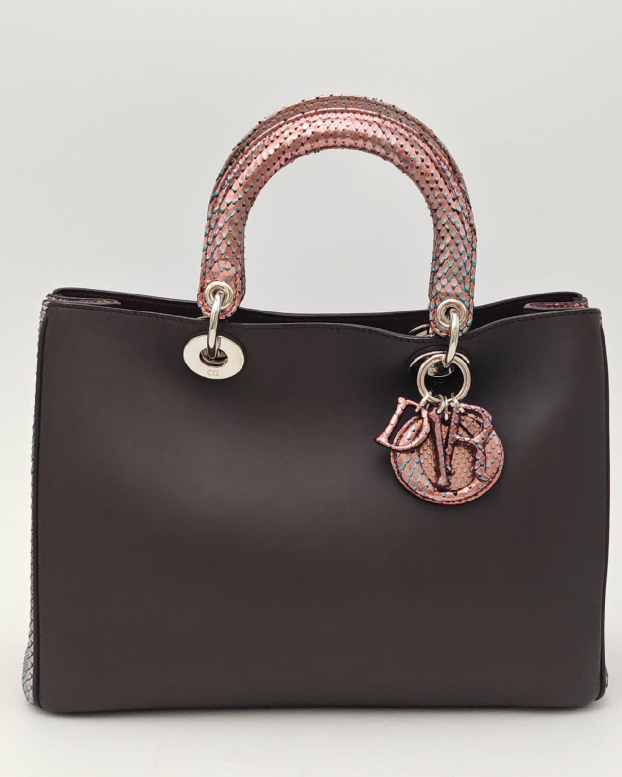 Dior Dark Burgundy/Pink Leather and Python Medium Diorissimo Tote