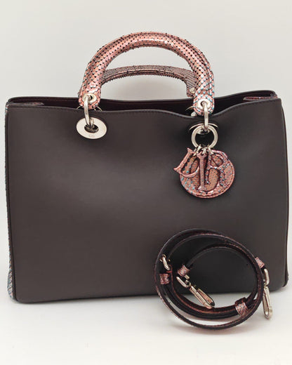 Dior Dark Burgundy/Pink Leather and Python Medium Diorissimo Tote