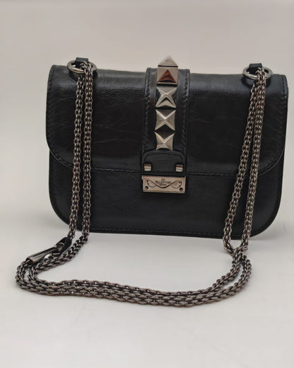 Valentino Garavani Rockstud Crossbody Bag in Black Crinkled Leather