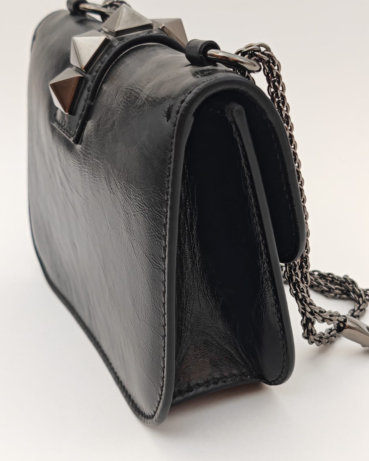 Valentino Garavani Rockstud Crossbody Bag in Black Crinkled Leather