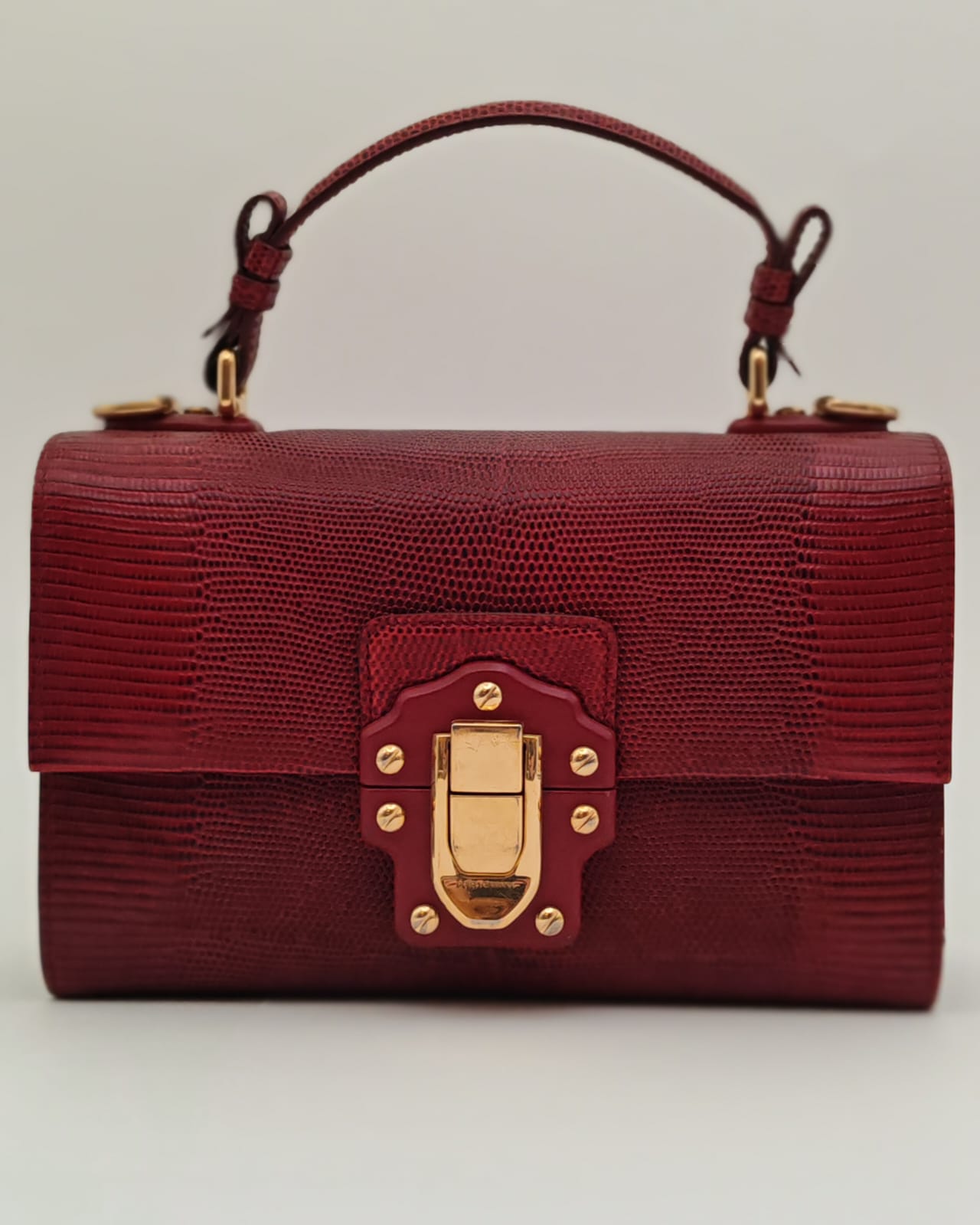Dolce & Gabbana Lucia Lizard-Embossed Shoulder Bag in Burgundy