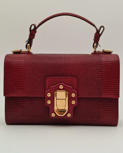 Dolce & Gabbana Lucia Lizard-Embossed Shoulder Bag in Burgundy