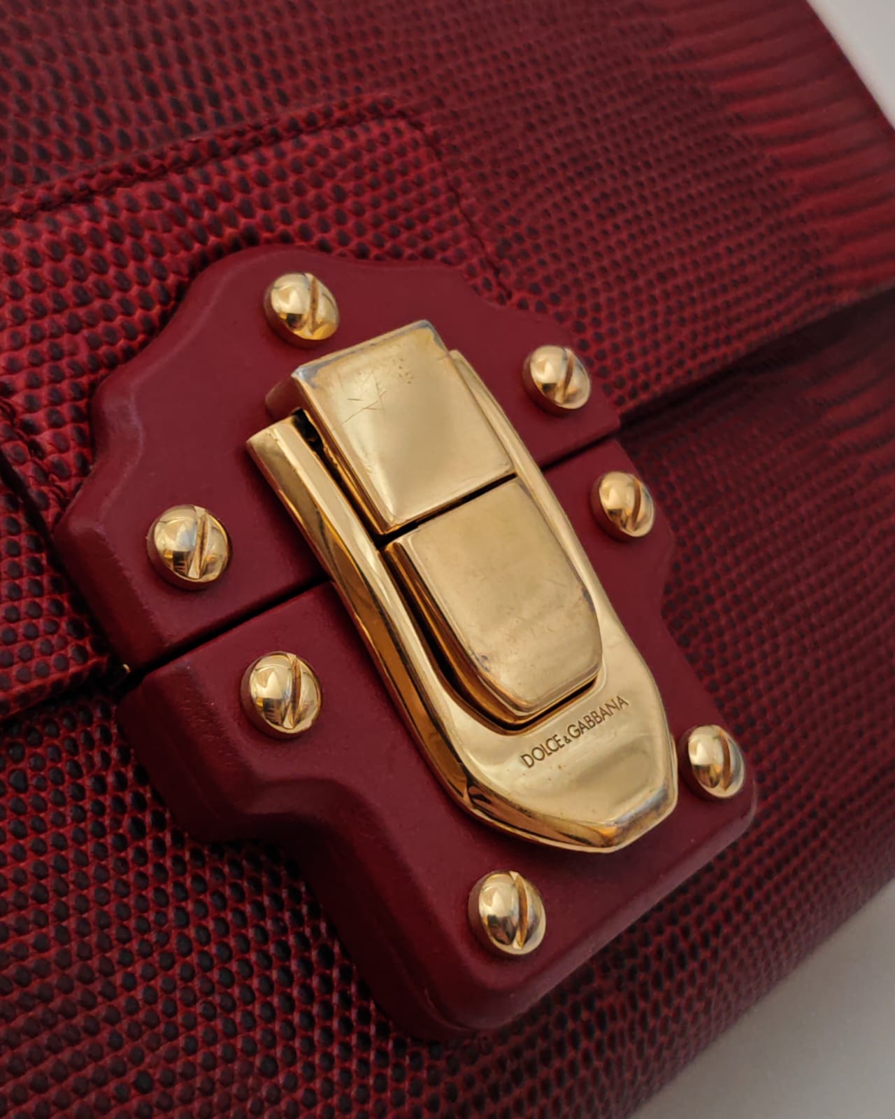 Dolce & Gabbana Lucia Lizard-Embossed Shoulder Bag in Burgundy