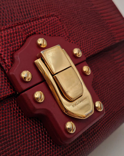 Dolce & Gabbana Lucia Lizard-Embossed Shoulder Bag in Burgundy