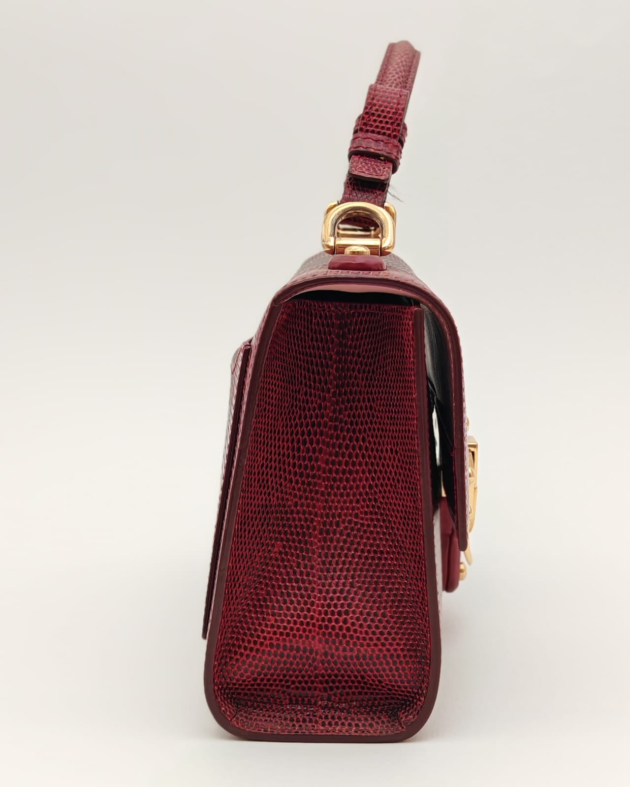 Dolce & Gabbana Lucia Lizard-Embossed Shoulder Bag in Burgundy