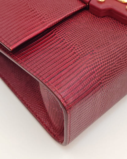 Dolce & Gabbana Lucia Lizard-Embossed Shoulder Bag in Burgundy