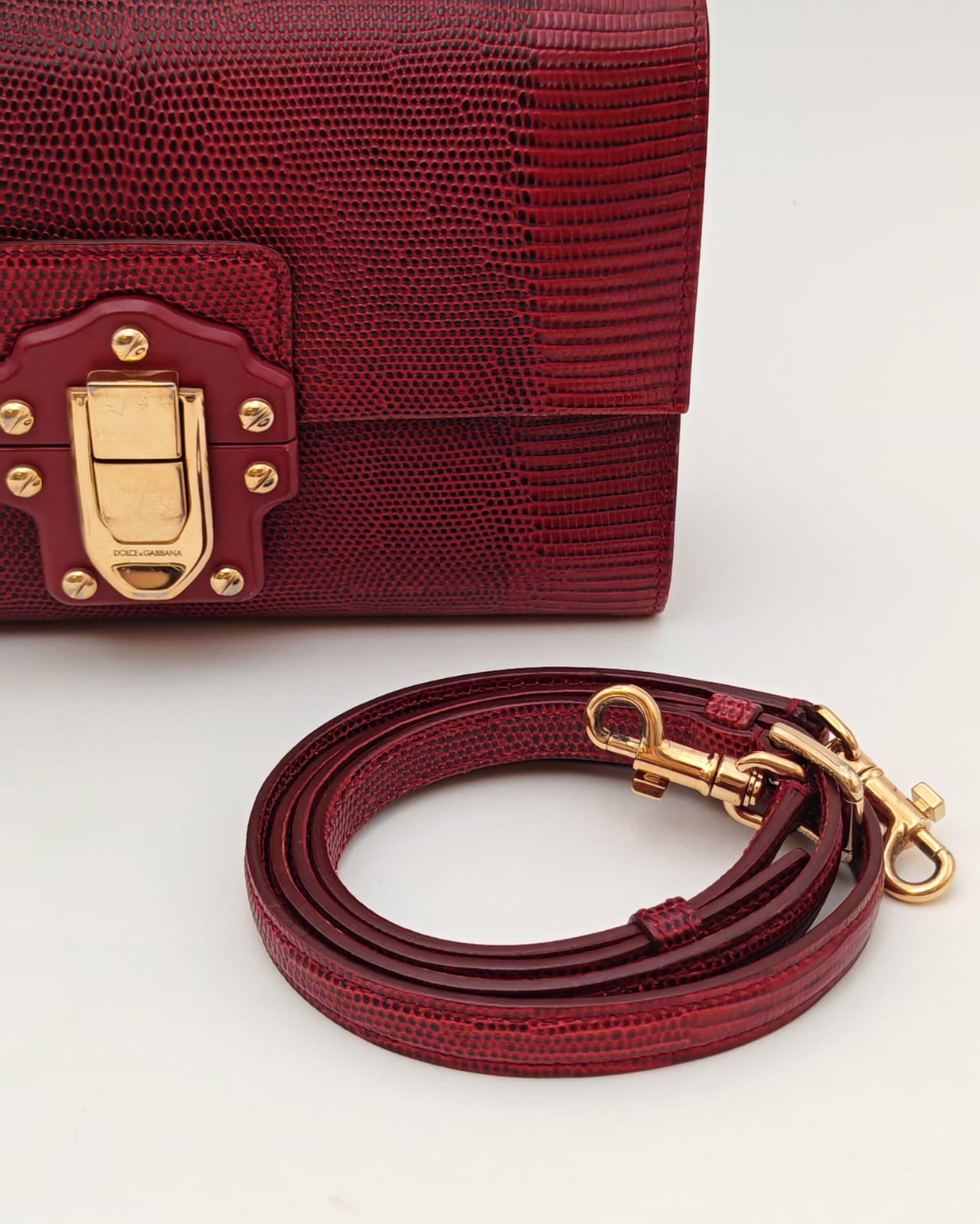 Dolce & Gabbana Lucia Lizard-Embossed Shoulder Bag in Burgundy