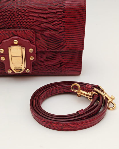 Dolce & Gabbana Lucia Lizard-Embossed Shoulder Bag in Burgundy