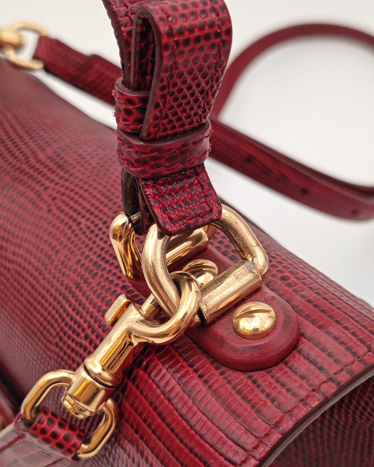 Dolce & Gabbana Lucia Lizard-Embossed Shoulder Bag in Burgundy