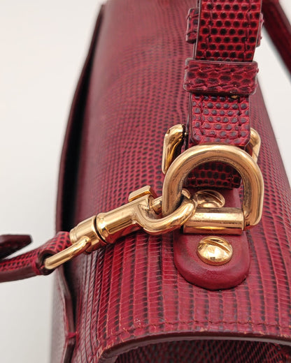 Dolce & Gabbana Lucia Lizard-Embossed Shoulder Bag in Burgundy
