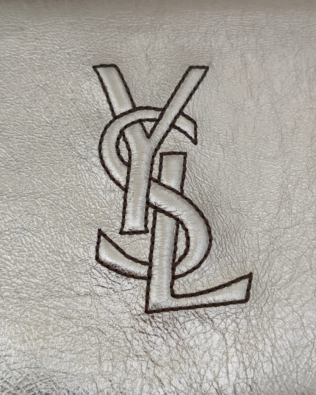 Saint Laurent Metallic Silver Crinkled Leather Monogram Chain Wallet
