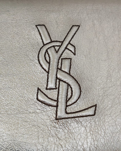 Saint Laurent Metallic Silver Crinkled Leather Monogram Chain Wallet