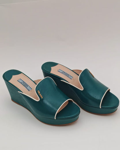 PRADA Wedge Platform Saffiano Sandals