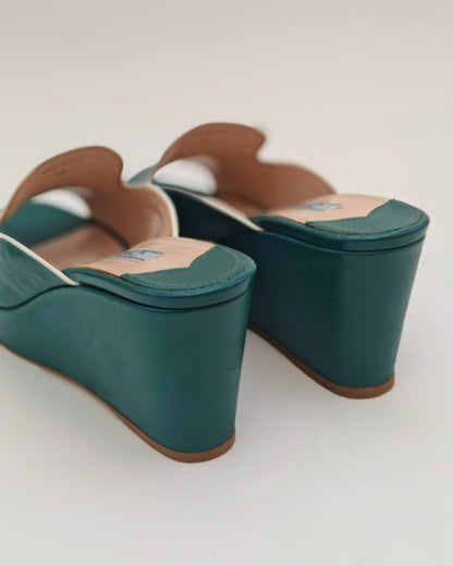 PRADA Wedge Platform Saffiano Sandals