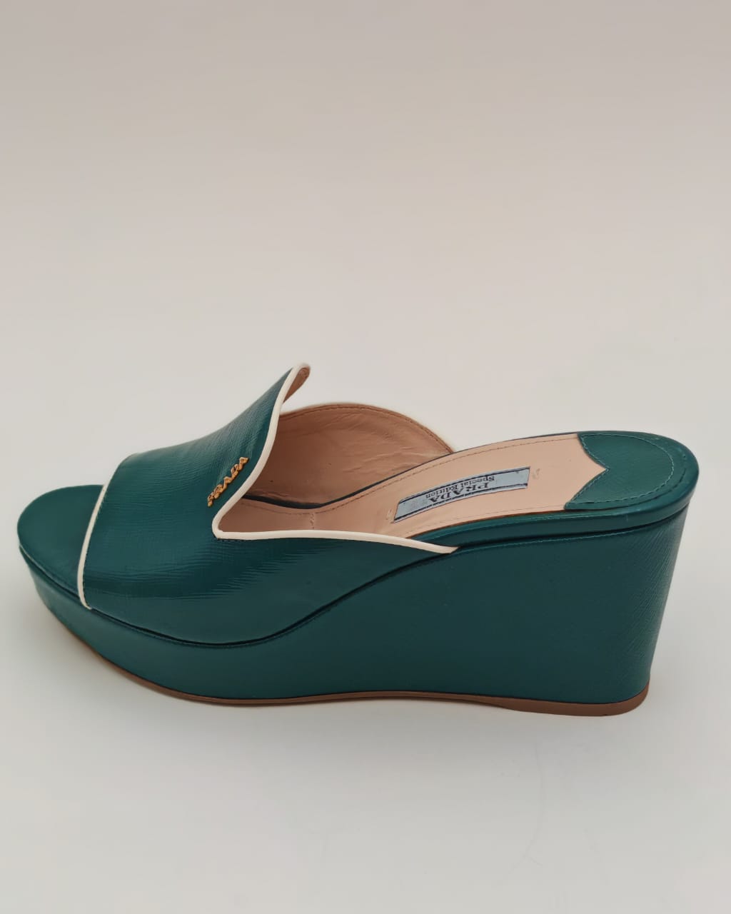 PRADA Wedge Platform Saffiano Sandals