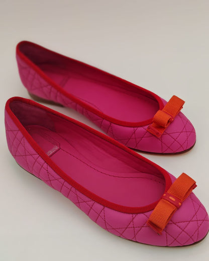 Dior Pink Quilted Cannage Leather "My Dior" Ballet Flats - 36.5 - BRAND NEW