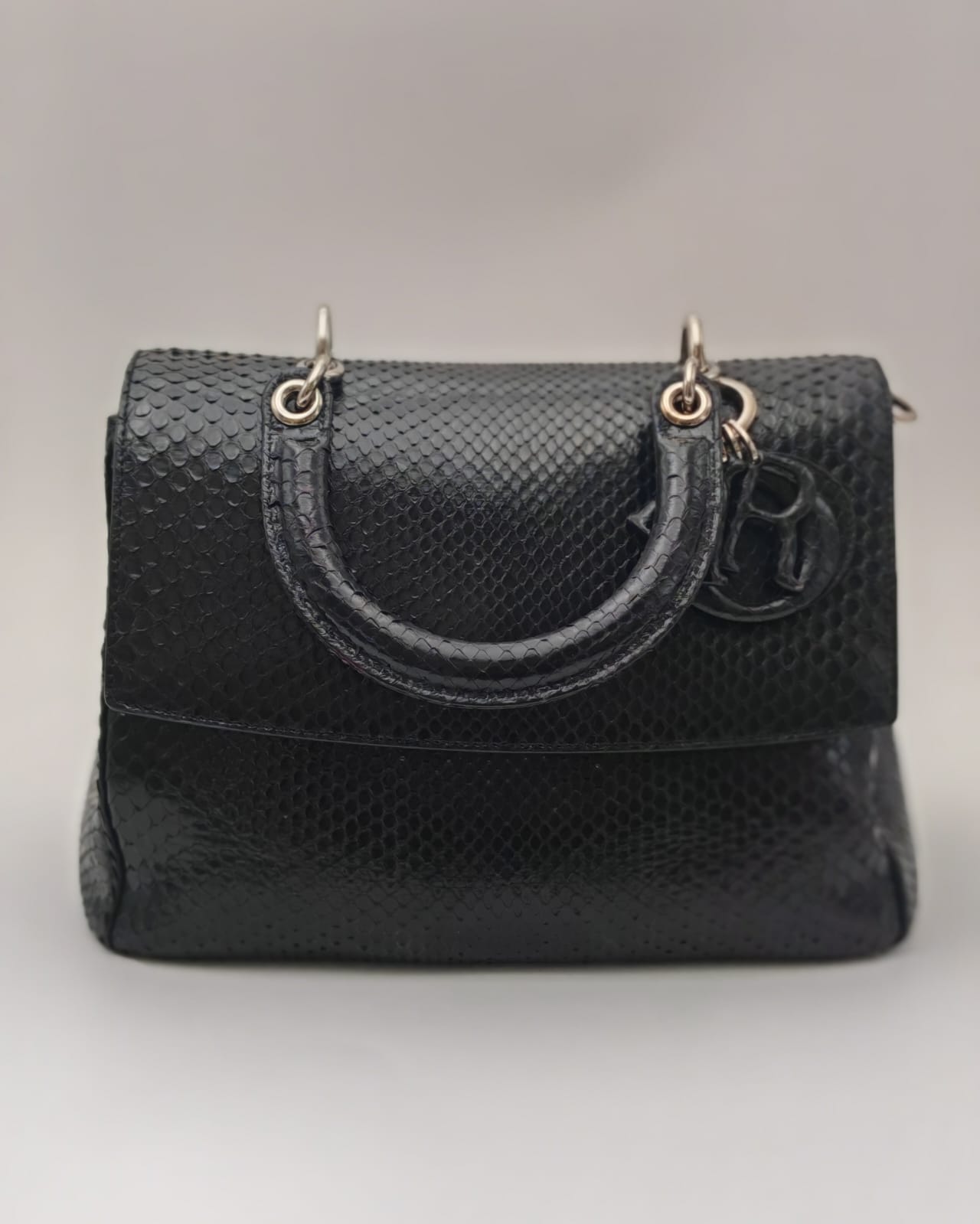 Christian Dior Black Python Top-Handle Bag