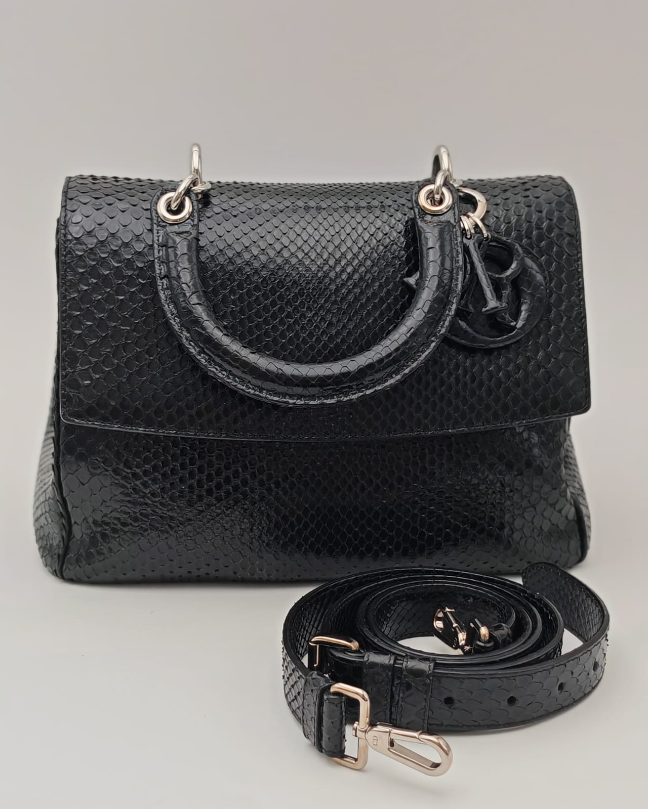 Christian Dior Black Python Top-Handle Bag