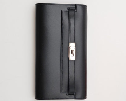 Hermès Kelly Wallet To Go Black Box Calf with Palladium Hardware